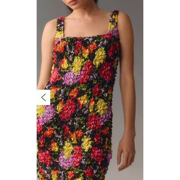 By Anthropologie Yukiko Noritake NWT Square-Neck Pebble-Smocked Dress Size S/M - Picture 4 of 16